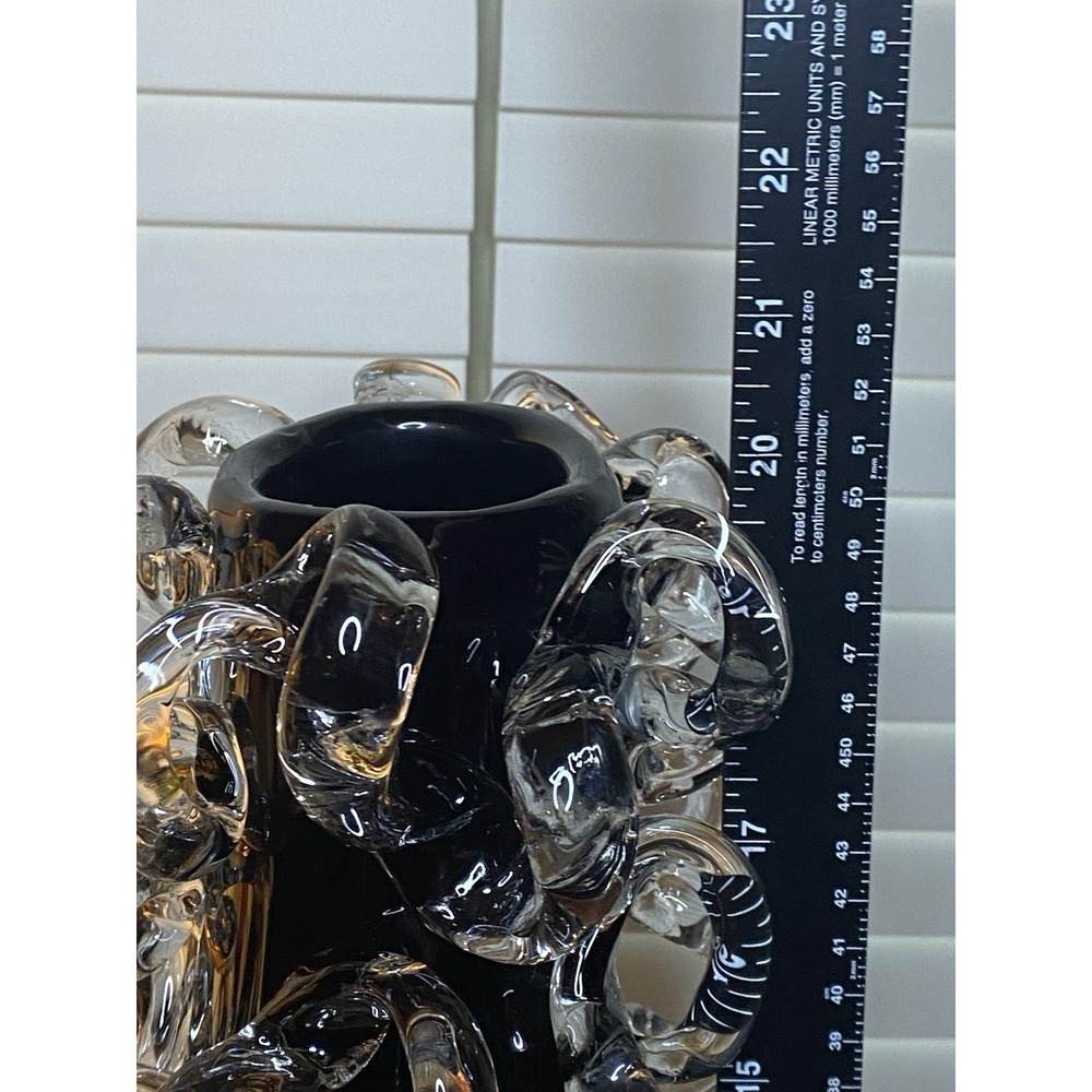 Ion Tamaian Signed Romanian Art Glass Vase 21" Amethyst Clear Loops MCM Rare - Picture 15 of 17